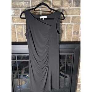 JONES STUDIO Black Dress Size S Small RUCHED Side Asymmetrical Neckline Business